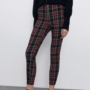 Zara Leggings Pants sz S Scottish Plaid Red NWT